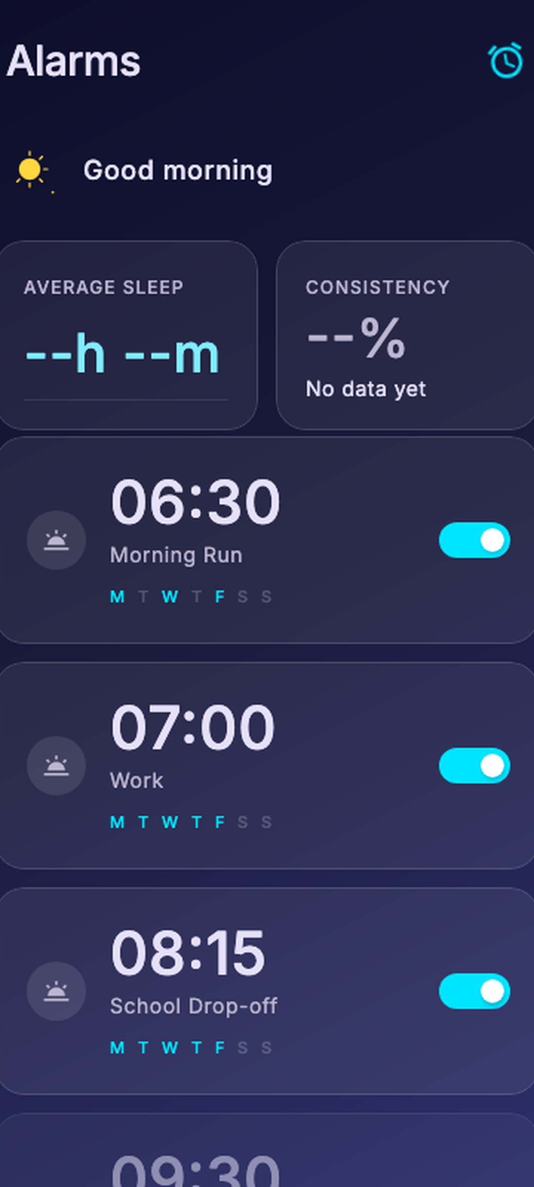 AlarmUniversal alarms screen on Android