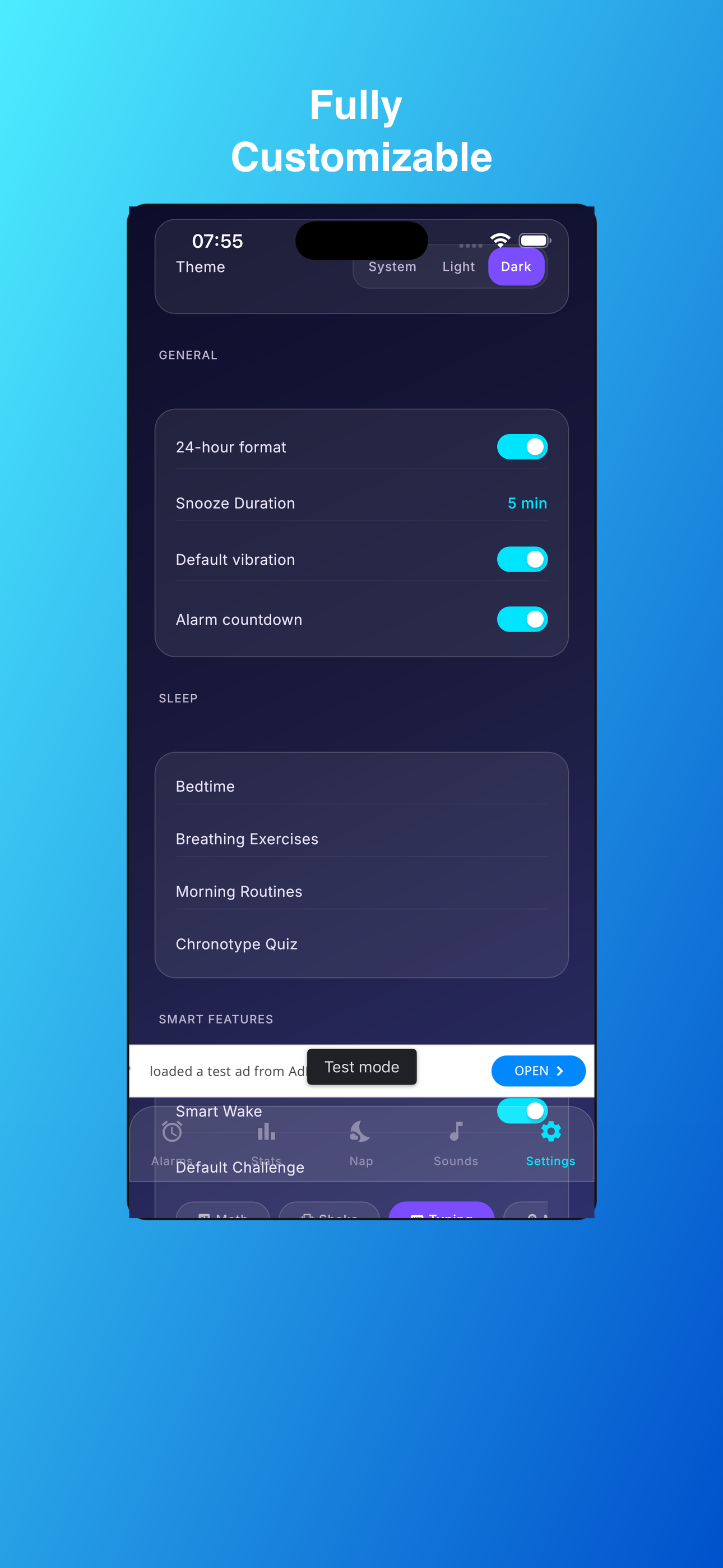 AlarmUniversal privacy and settings screen on iPhone